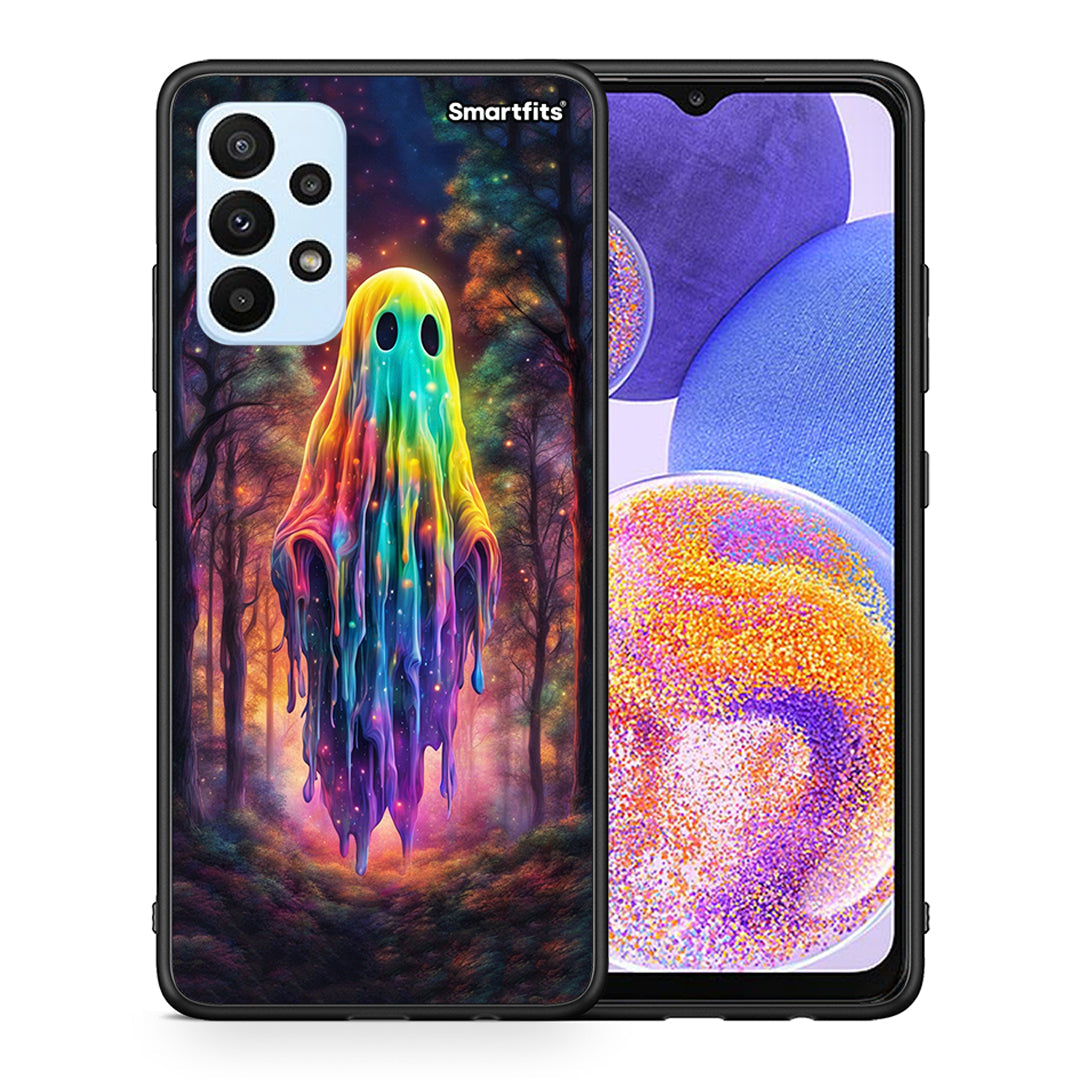 Θήκη Samsung A23 Halloween Ghost από τη Smartfits με σχέδιο στο πίσω μέρος και μαύρο περίβλημα | Samsung A23 Halloween Ghost case with colorful back and black bezels
