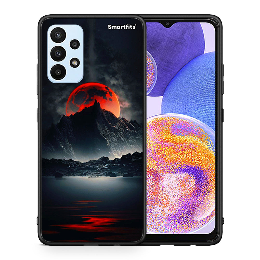 Θήκη Samsung A23 Red Full Moon από τη Smartfits με σχέδιο στο πίσω μέρος και μαύρο περίβλημα | Samsung A23 Red Full Moon case with colorful back and black bezels