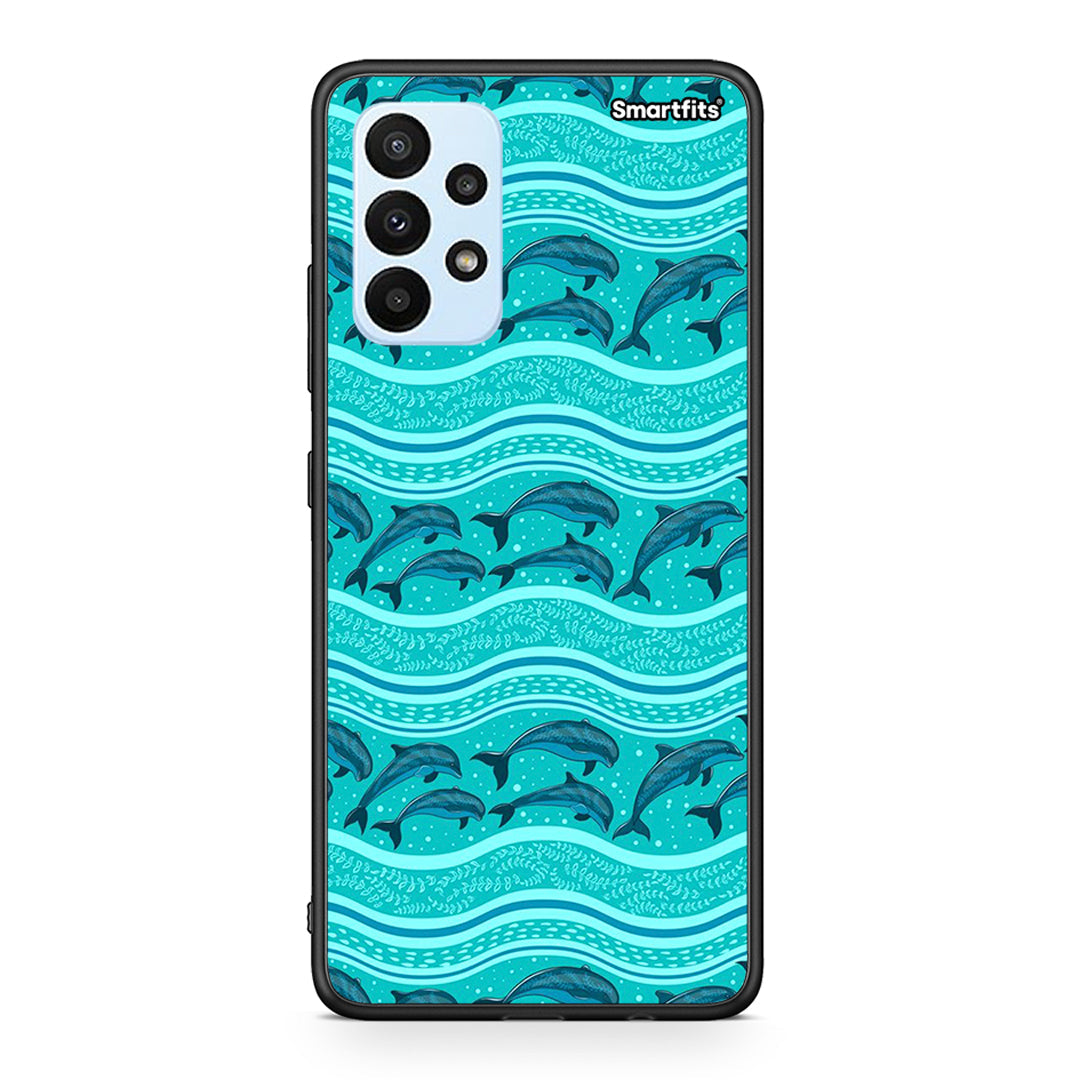 Samsung A23 Swimming Dolphins θήκη από τη Smartfits με σχέδιο στο πίσω μέρος και μαύρο περίβλημα | Smartphone case with colorful back and black bezels by Smartfits