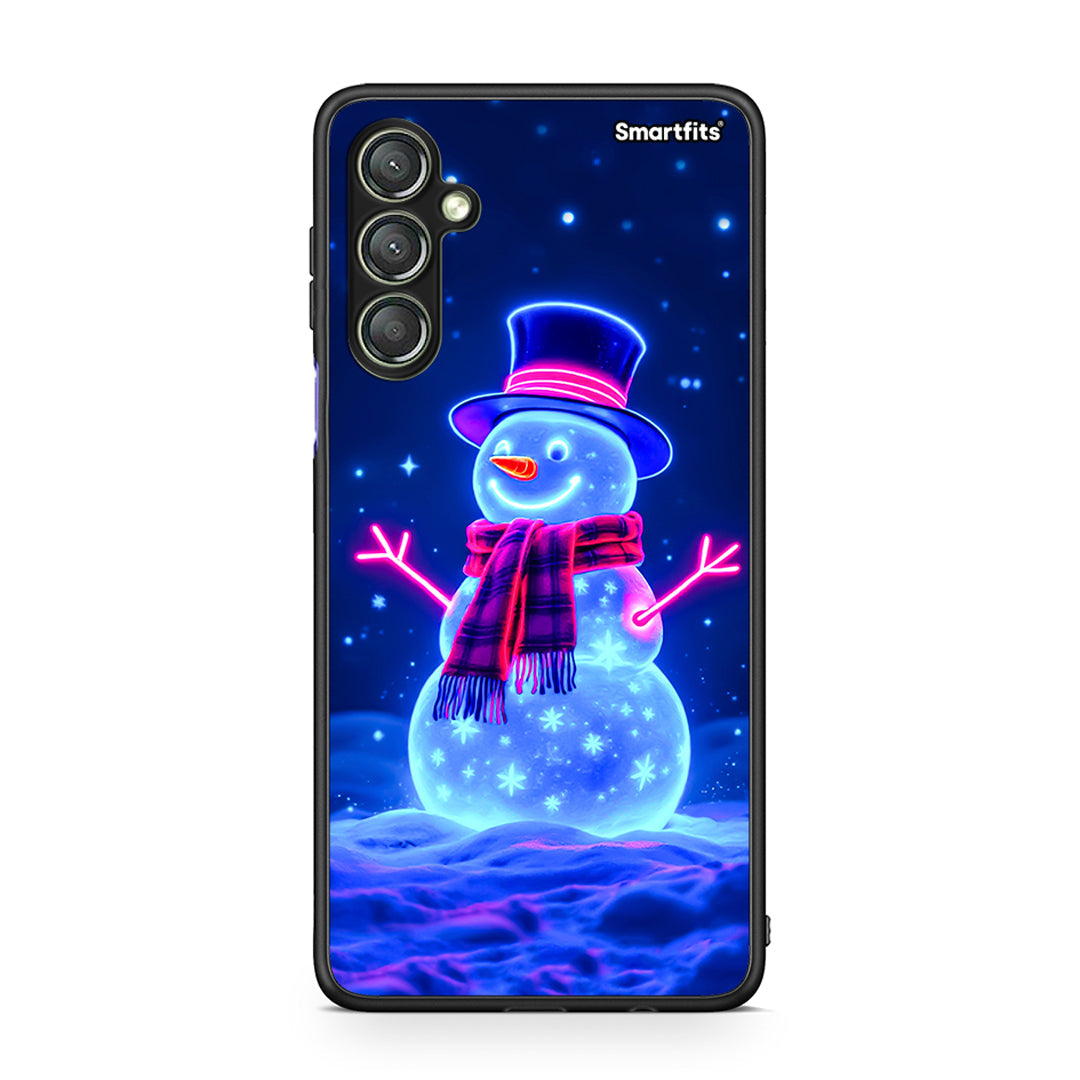 Θήκη Samsung Galaxy A24 4G Christmas Neon Snowman από τη Smartfits με σχέδιο στο πίσω μέρος και μαύρο περίβλημα | Samsung Galaxy A24 4G Christmas Neon Snowman Case with Colorful Back and Black Bezels