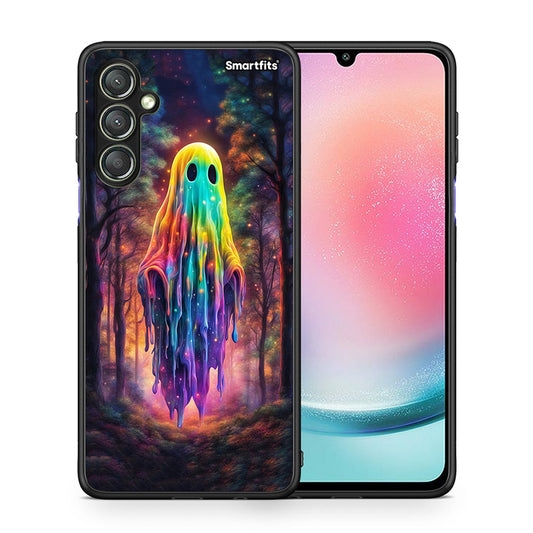 Θήκη Samsung Galaxy A24 4G Halloween Ghost από τη Smartfits με σχέδιο στο πίσω μέρος και μαύρο περίβλημα | Samsung Galaxy A24 4G Halloween Ghost Case with Colorful Back and Black Bezels