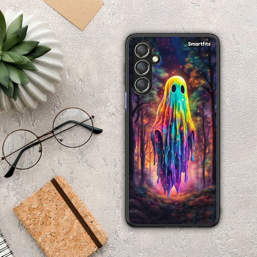 Θήκη Samsung Galaxy A24 4G Halloween Ghost από τη Smartfits με σχέδιο στο πίσω μέρος και μαύρο περίβλημα | Samsung Galaxy A24 4G Halloween Ghost Case with Colorful Back and Black Bezels
