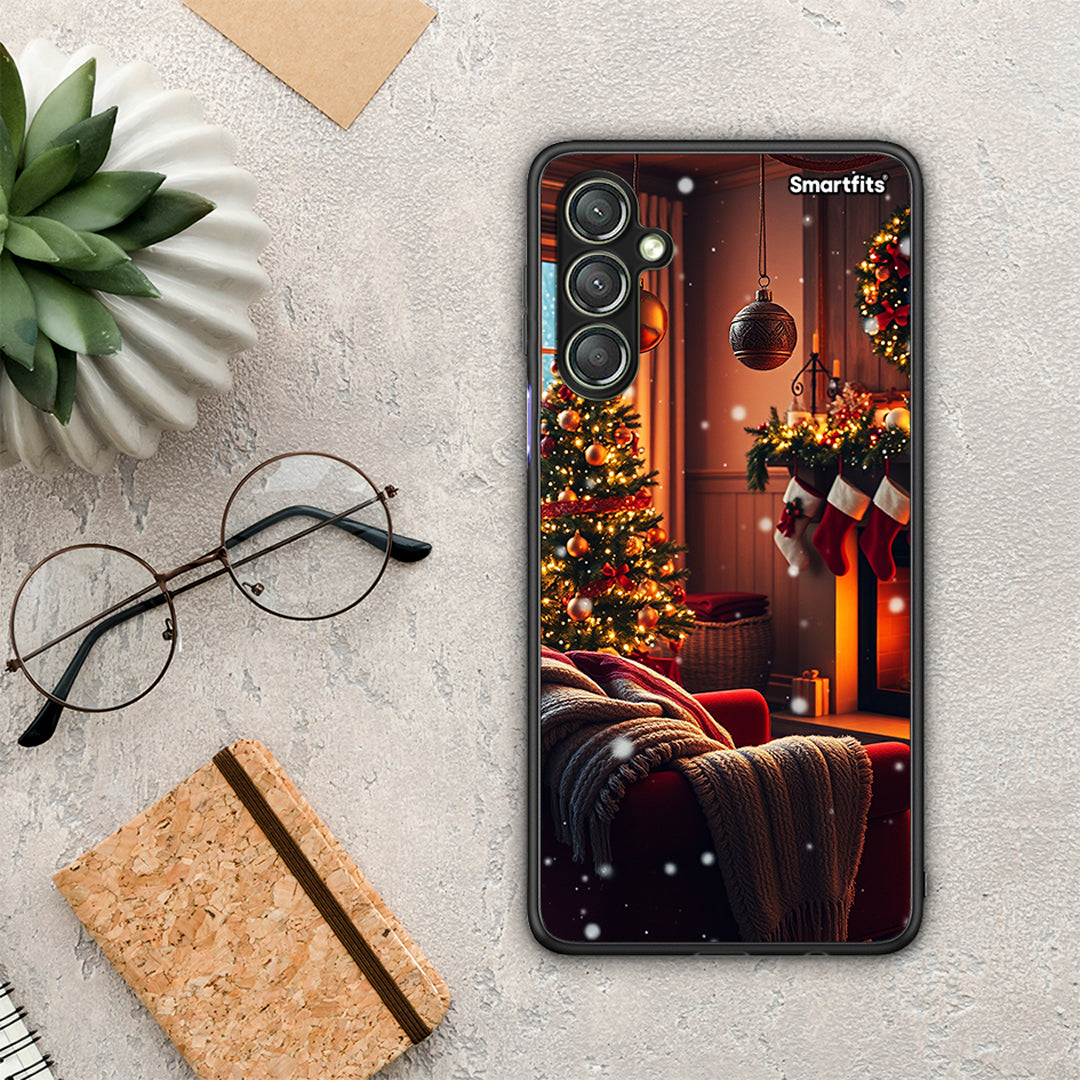 Θήκη Samsung Galaxy A24 4G Home For Christmas από τη Smartfits με σχέδιο στο πίσω μέρος και μαύρο περίβλημα | Samsung Galaxy A24 4G Home For Christmas Case with Colorful Back and Black Bezels