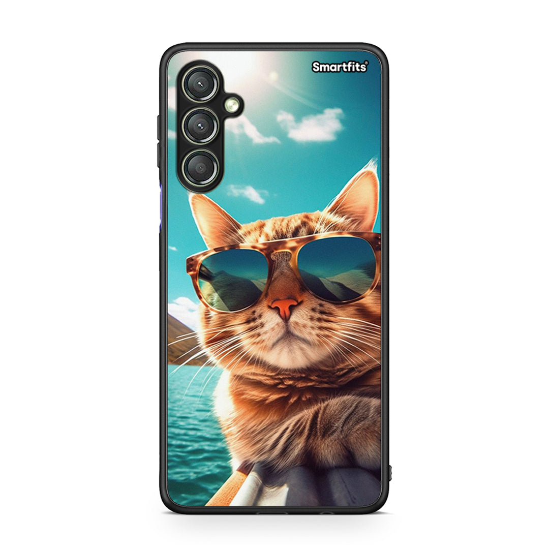 Θήκη Samsung Galaxy A24 4G Summer Cat από τη Smartfits με σχέδιο στο πίσω μέρος και μαύρο περίβλημα | Samsung Galaxy A24 4G Summer Cat Case with Colorful Back and Black Bezels