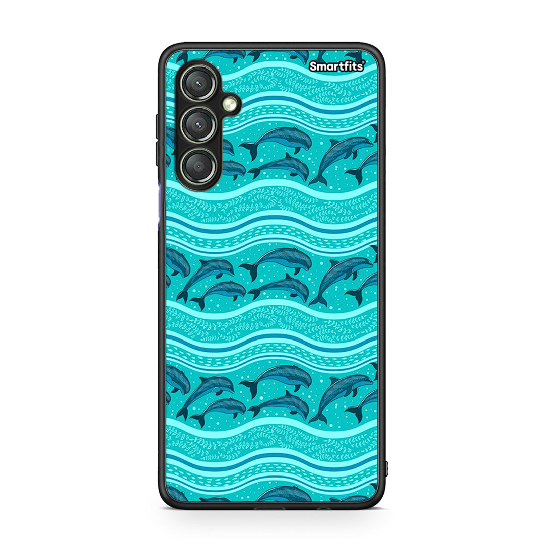 Θήκη Samsung Galaxy A24 4G Swimming Dolphins από τη Smartfits με σχέδιο στο πίσω μέρος και μαύρο περίβλημα | Samsung Galaxy A24 4G Swimming Dolphins Case with Colorful Back and Black Bezels