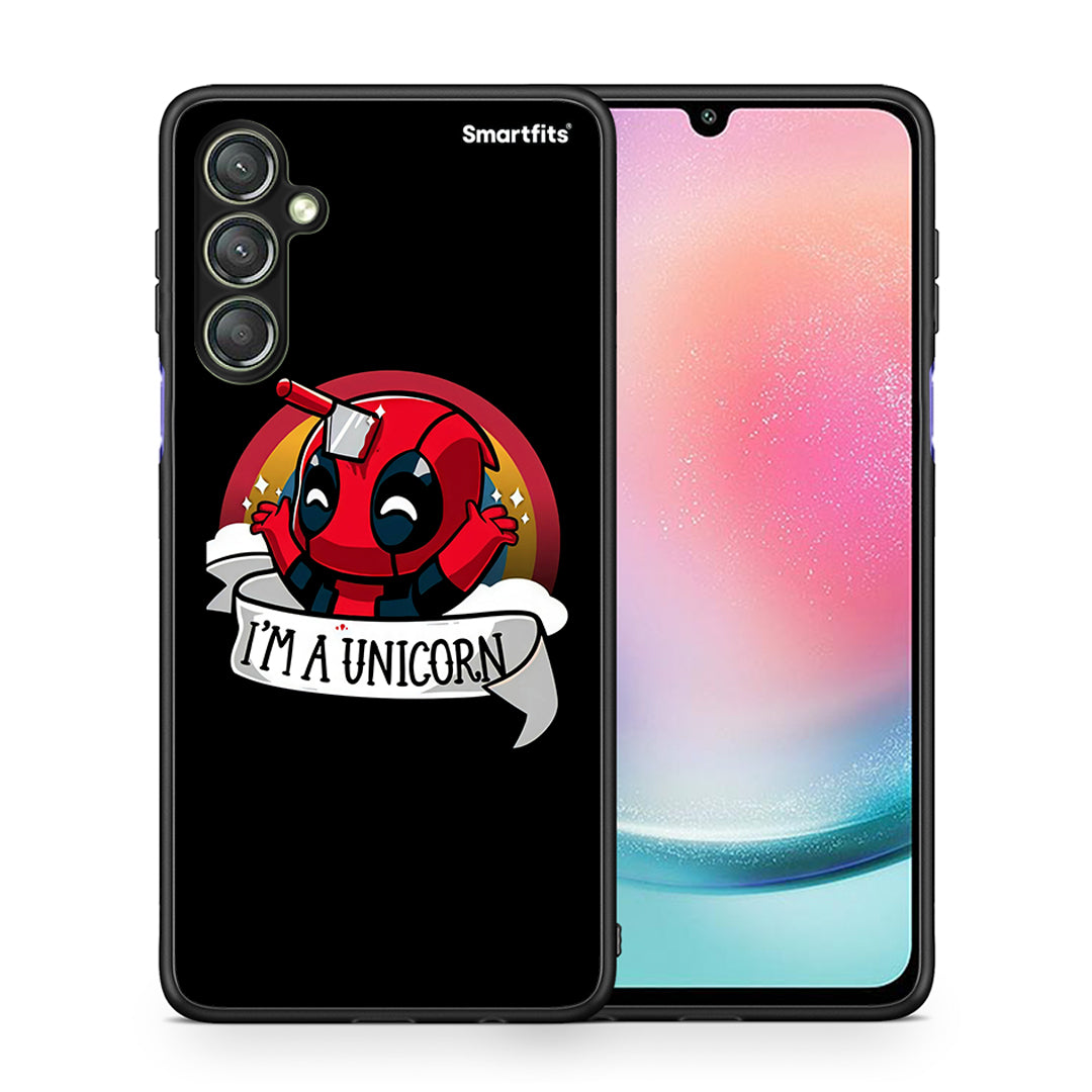 Θήκη Samsung Galaxy A24 4G Unicorn Deadpool από τη Smartfits με σχέδιο στο πίσω μέρος και μαύρο περίβλημα | Samsung Galaxy A24 4G Unicorn Deadpool Case with Colorful Back and Black Bezels