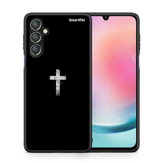 Θήκη Samsung Galaxy A24 4G White Cross από τη Smartfits με σχέδιο στο πίσω μέρος και μαύρο περίβλημα | Samsung Galaxy A24 4G White Cross Case with Colorful Back and Black Bezels