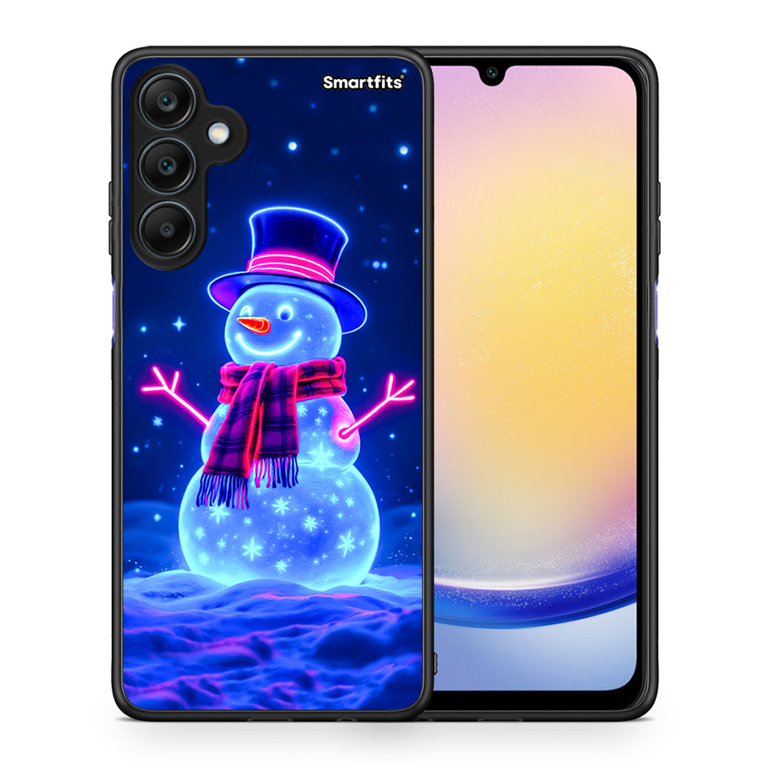Θήκη Samsung Galaxy A25 5G Christmas Neon Snowman από τη Smartfits με σχέδιο στο πίσω μέρος και μαύρο περίβλημα | Samsung Galaxy A25 5G Christmas Neon Snowman case with colorful back and black bezels