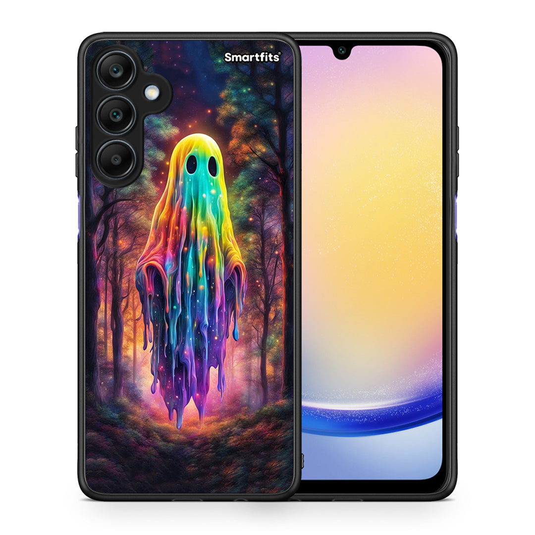Θήκη Samsung Galaxy A25 5G Halloween Ghost από τη Smartfits με σχέδιο στο πίσω μέρος και μαύρο περίβλημα | Samsung Galaxy A25 5G Halloween Ghost case with colorful back and black bezels