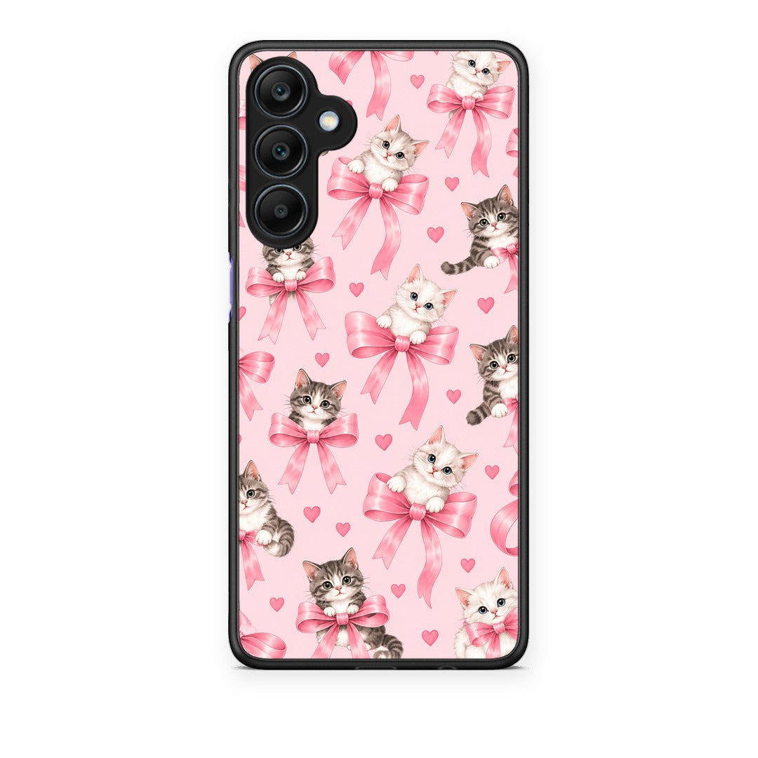 Θήκη Samsung Galaxy A25 5G Kittens and Pink Bows on Pink από τη Smartfits με σχέδιο στο πίσω μέρος και μαύρο περίβλημα | Samsung Galaxy A25 5G Kittens and Pink Bows on Pink case with colorful back and black bezels