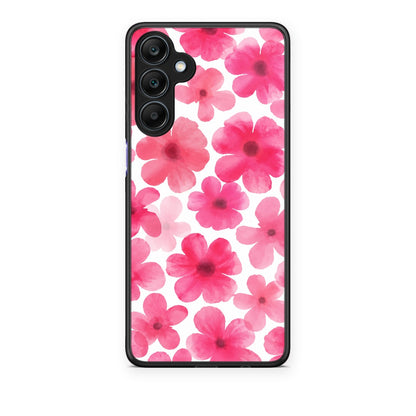 Θήκη Samsung Galaxy A25 5G Pink Watercolour Flowers on White από τη Smartfits με σχέδιο στο πίσω μέρος και μαύρο περίβλημα | Samsung Galaxy A25 5G Pink Watercolour Flowers on White case with colorful back and black bezels