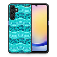 Thumbnail for Θήκη Samsung Galaxy A25 5G Swimming Dolphins από τη Smartfits με σχέδιο στο πίσω μέρος και μαύρο περίβλημα | Samsung Galaxy A25 5G Swimming Dolphins case with colorful back and black bezels