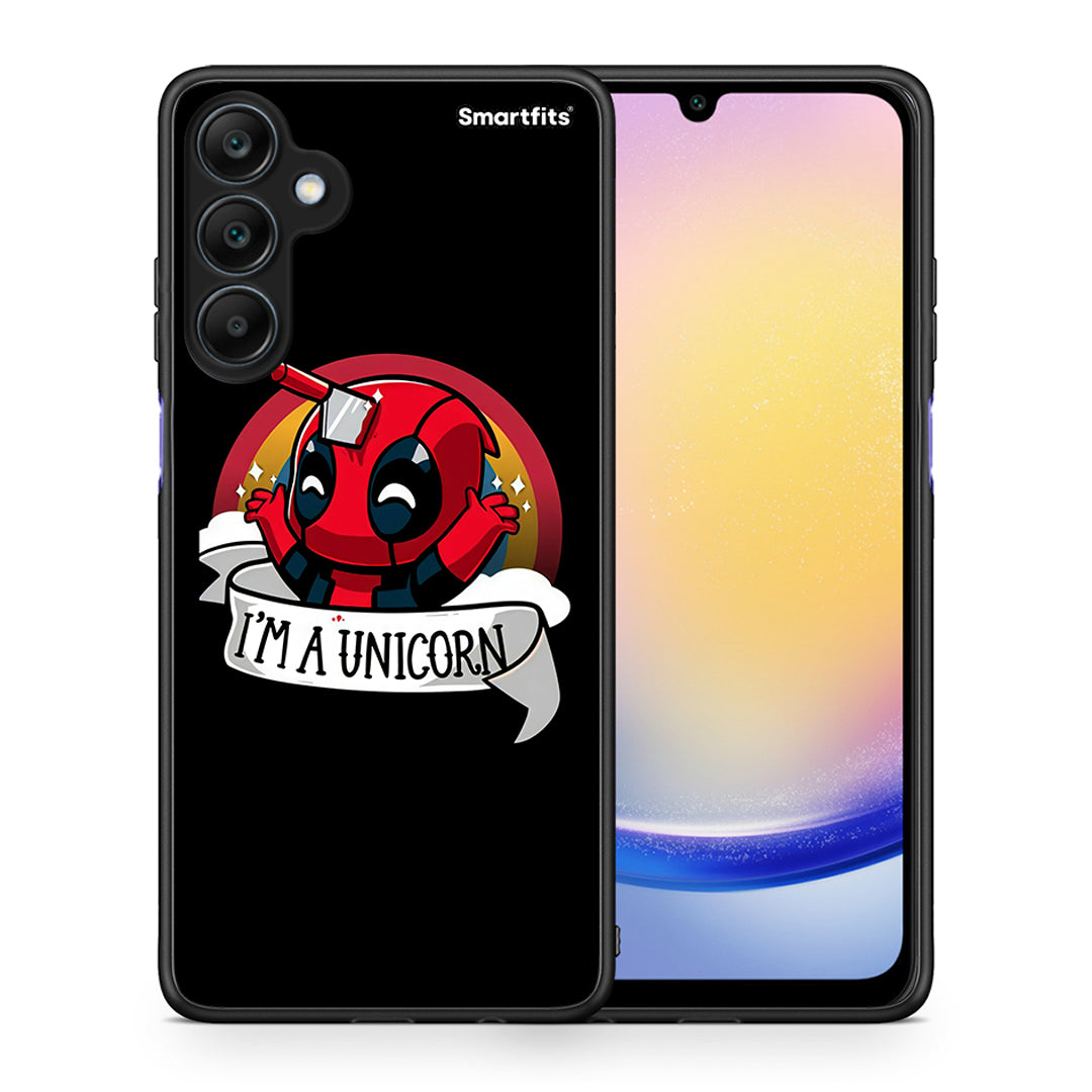 Θήκη Samsung Galaxy A25 5G Unicorn Deadpool από τη Smartfits με σχέδιο στο πίσω μέρος και μαύρο περίβλημα | Samsung Galaxy A25 5G Unicorn Deadpool case with colorful back and black bezels