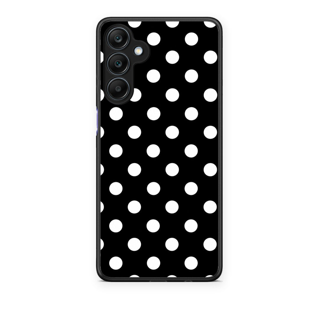 Θήκη Samsung Galaxy A25 5G White Polka Dots on Black από τη Smartfits με σχέδιο στο πίσω μέρος και μαύρο περίβλημα | Samsung Galaxy A25 5G White Polka Dots on Black case with colorful back and black bezels
