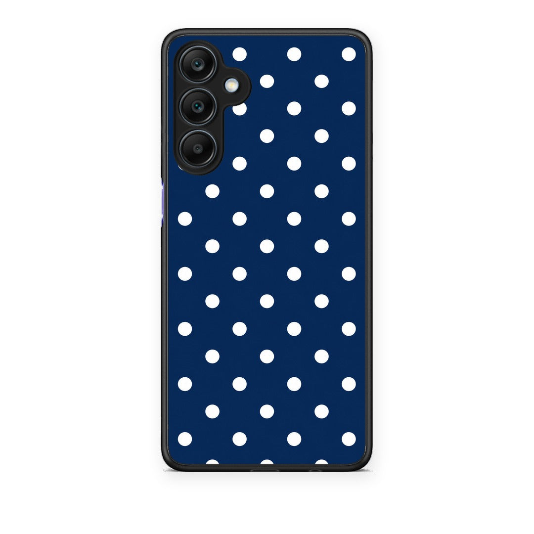 Θήκη Samsung Galaxy A25 5G White Small Polka Dots on Navy από τη Smartfits με σχέδιο στο πίσω μέρος και μαύρο περίβλημα | Samsung Galaxy A25 5G White Small Polka Dots on Navy case with colorful back and black bezels