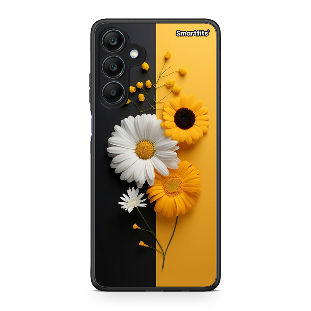 Samsung Galaxy A25 5G Yellow Daisies θήκη από τη Smartfits με σχέδιο στο πίσω μέρος και μαύρο περίβλημα | Smartphone case with colorful back and black bezels by Smartfits