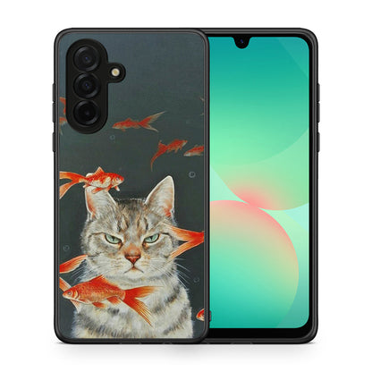 Θήκη Samsung Galaxy A26 5G Cat Goldfish από τη Smartfits με σχέδιο στο πίσω μέρος και μαύρο περίβλημα | Samsung Galaxy A26 5G Cat Goldfish case with colorful back and black bezels