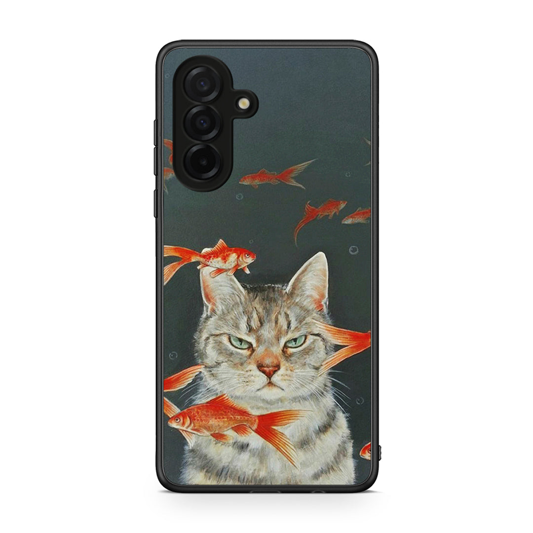 Samsung Galaxy A26 5G Cat Goldfish θήκη από τη Smartfits με σχέδιο στο πίσω μέρος και μαύρο περίβλημα | Smartphone case with colorful back and black bezels by Smartfits