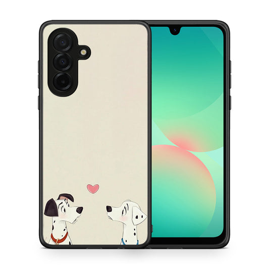 Θήκη Samsung Galaxy A26 5G Dalmatians Love από τη Smartfits με σχέδιο στο πίσω μέρος και μαύρο περίβλημα | Samsung Galaxy A26 5G Dalmatians Love case with colorful back and black bezels