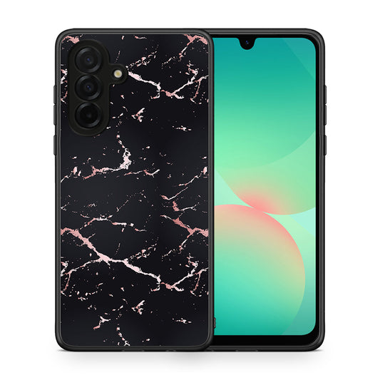Θήκη Samsung Galaxy A26 5G Black Rosegold Marble από τη Smartfits με σχέδιο στο πίσω μέρος και μαύρο περίβλημα | Samsung Galaxy A26 5G Black Rosegold Marble case with colorful back and black bezels