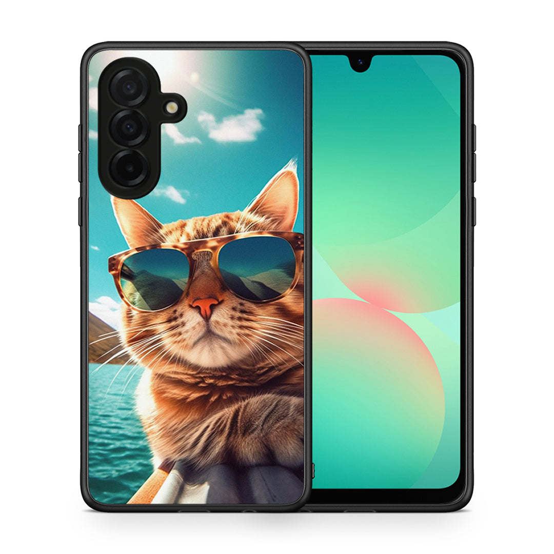Θήκη Samsung Galaxy A26 5G Summer Cat από τη Smartfits με σχέδιο στο πίσω μέρος και μαύρο περίβλημα | Samsung Galaxy A26 5G Summer Cat case with colorful back and black bezels