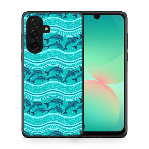 Θήκη Samsung Galaxy A26 5G Swimming Dolphins από τη Smartfits με σχέδιο στο πίσω μέρος και μαύρο περίβλημα | Samsung Galaxy A26 5G Swimming Dolphins case with colorful back and black bezels