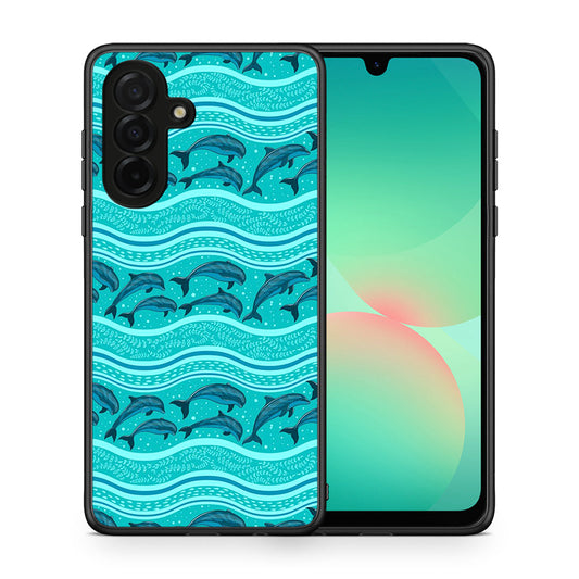 Θήκη Samsung Galaxy A26 5G Swimming Dolphins από τη Smartfits με σχέδιο στο πίσω μέρος και μαύρο περίβλημα | Samsung Galaxy A26 5G Swimming Dolphins case with colorful back and black bezels