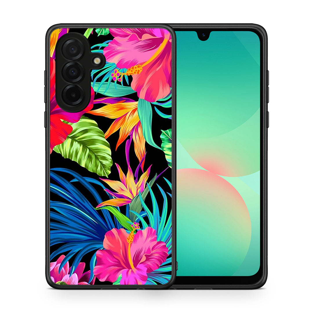 Θήκη Samsung Galaxy A26 5G Tropical Flowers από τη Smartfits με σχέδιο στο πίσω μέρος και μαύρο περίβλημα | Samsung Galaxy A26 5G Tropical Flowers case with colorful back and black bezels