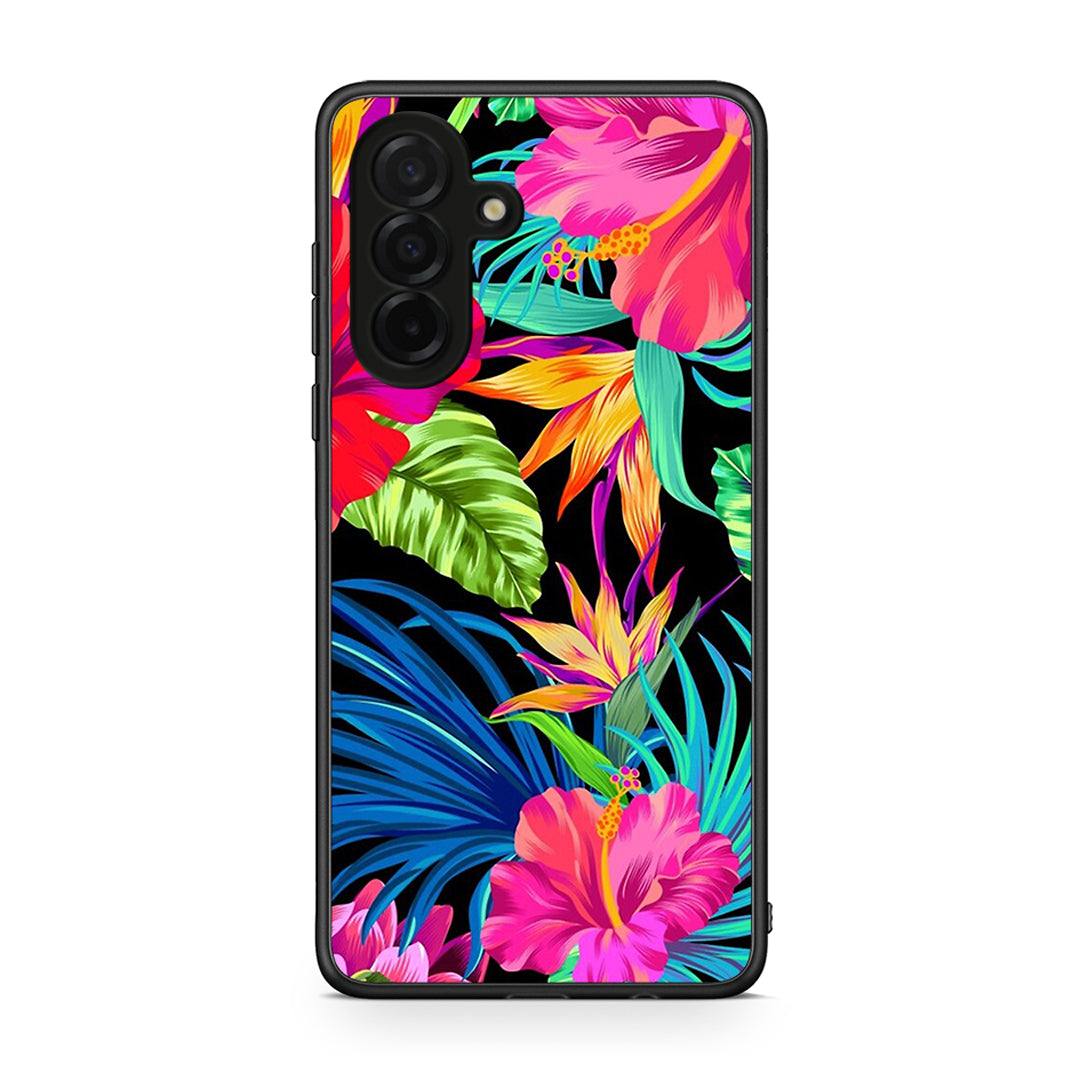 Samsung Galaxy A26 5G Tropical Flowers θήκη από τη Smartfits με σχέδιο στο πίσω μέρος και μαύρο περίβλημα | Smartphone case with colorful back and black bezels by Smartfits