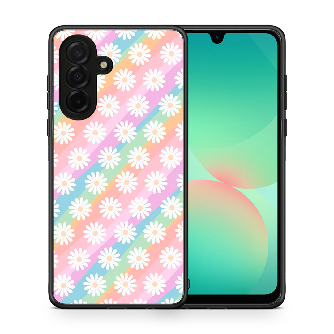 Θήκη Samsung Galaxy A26 5G White Daisies από τη Smartfits με σχέδιο στο πίσω μέρος και μαύρο περίβλημα | Samsung Galaxy A26 5G White Daisies case with colorful back and black bezels