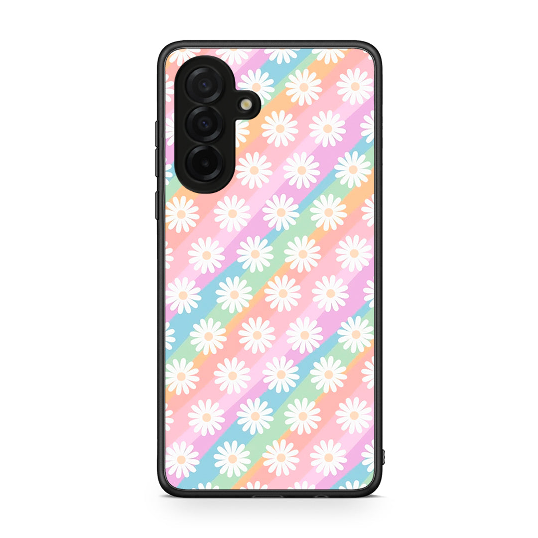 Samsung Galaxy A26 5G White Daisies θήκη από τη Smartfits με σχέδιο στο πίσω μέρος και μαύρο περίβλημα | Smartphone case with colorful back and black bezels by Smartfits