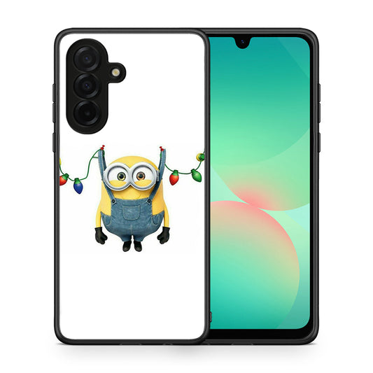 Θήκη Samsung Galaxy A26 5G Xmas Minion Lights από τη Smartfits με σχέδιο στο πίσω μέρος και μαύρο περίβλημα | Samsung Galaxy A26 5G Xmas Minion Lights case with colorful back and black bezels