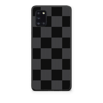 Θήκη Samsung Galaxy A31 Black and Charcoal Striped Checks από τη Smartfits με σχέδιο στο πίσω μέρος και μαύρο περίβλημα | Samsung Galaxy A31 Black and Charcoal Striped Checks case with colorful back and black bezels