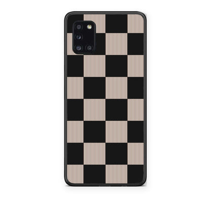 Θήκη Samsung Galaxy A31 Black and Taupe Striped Checks από τη Smartfits με σχέδιο στο πίσω μέρος και μαύρο περίβλημα | Samsung Galaxy A31 Black and Taupe Striped Checks case with colorful back and black bezels