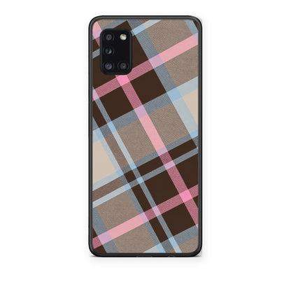 Θήκη Samsung Galaxy A31 Brown Pink and Blue Diagonal Plaid από τη Smartfits με σχέδιο στο πίσω μέρος και μαύρο περίβλημα | Samsung Galaxy A31 Brown Pink and Blue Diagonal Plaid case with colorful back and black bezels