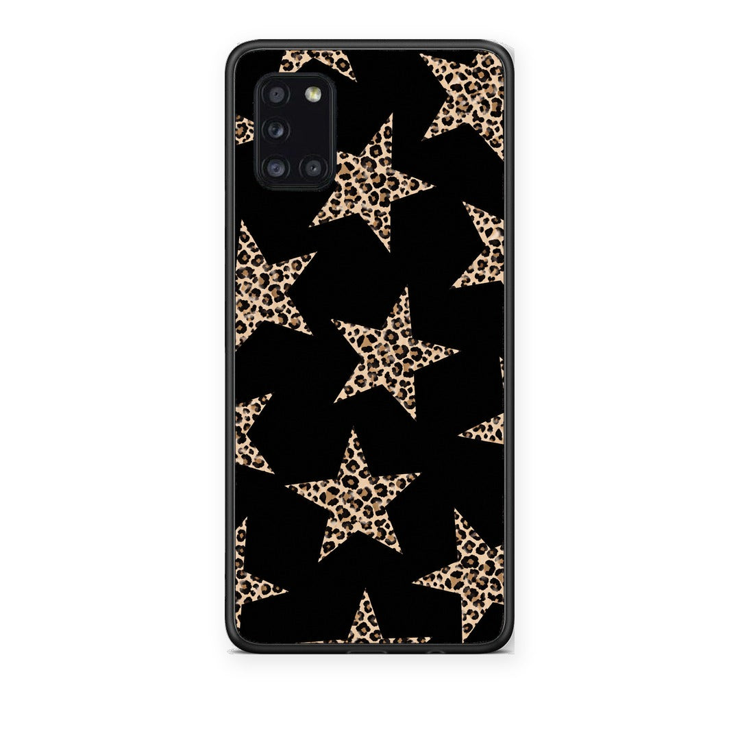 Θήκη Samsung Galaxy A31 Leopard Stars on Black από τη Smartfits με σχέδιο στο πίσω μέρος και μαύρο περίβλημα | Samsung Galaxy A31 Leopard Stars on Black case with colorful back and black bezels