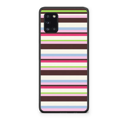 Θήκη Samsung Galaxy A31 Multicolour Horizontal Stripes από τη Smartfits με σχέδιο στο πίσω μέρος και μαύρο περίβλημα | Samsung Galaxy A31 Multicolour Horizontal Stripes case with colorful back and black bezels