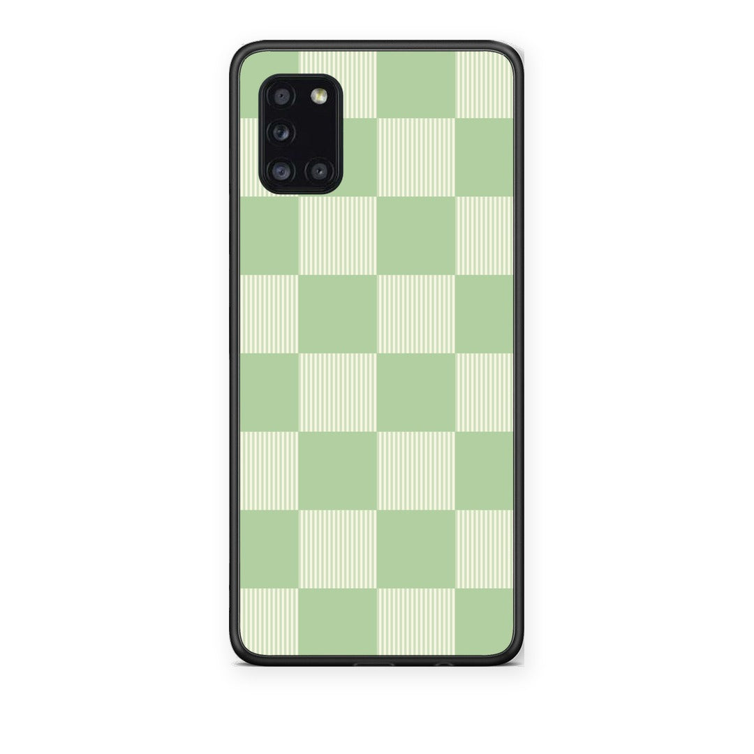 Θήκη Samsung Galaxy A31 Sage and Cream Striped Checks από τη Smartfits με σχέδιο στο πίσω μέρος και μαύρο περίβλημα | Samsung Galaxy A31 Sage and Cream Striped Checks case with colorful back and black bezels