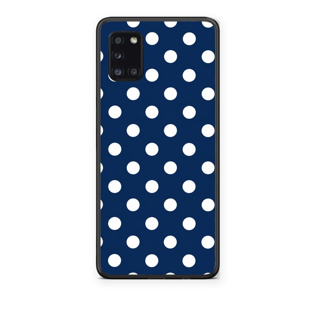 Θήκη Samsung Galaxy A31 White Large Polka Dots on Navy από τη Smartfits με σχέδιο στο πίσω μέρος και μαύρο περίβλημα | Samsung Galaxy A31 White Large Polka Dots on Navy case with colorful back and black bezels