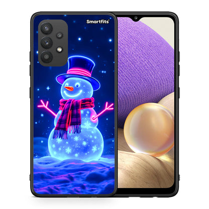 Θήκη Samsung A32 4G Christmas Neon Snowman από τη Smartfits με σχέδιο στο πίσω μέρος και μαύρο περίβλημα | Samsung A32 4G Christmas Neon Snowman case with colorful back and black bezels