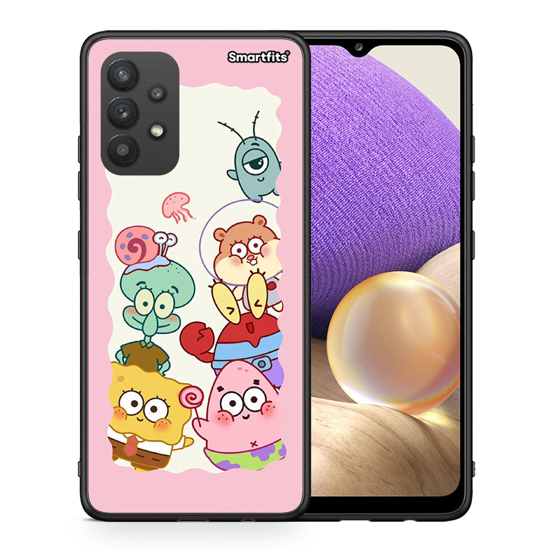 Θήκη Samsung A32 4G Cute Companion από τη Smartfits με σχέδιο στο πίσω μέρος και μαύρο περίβλημα | Samsung A32 4G Cute Companion case with colorful back and black bezels