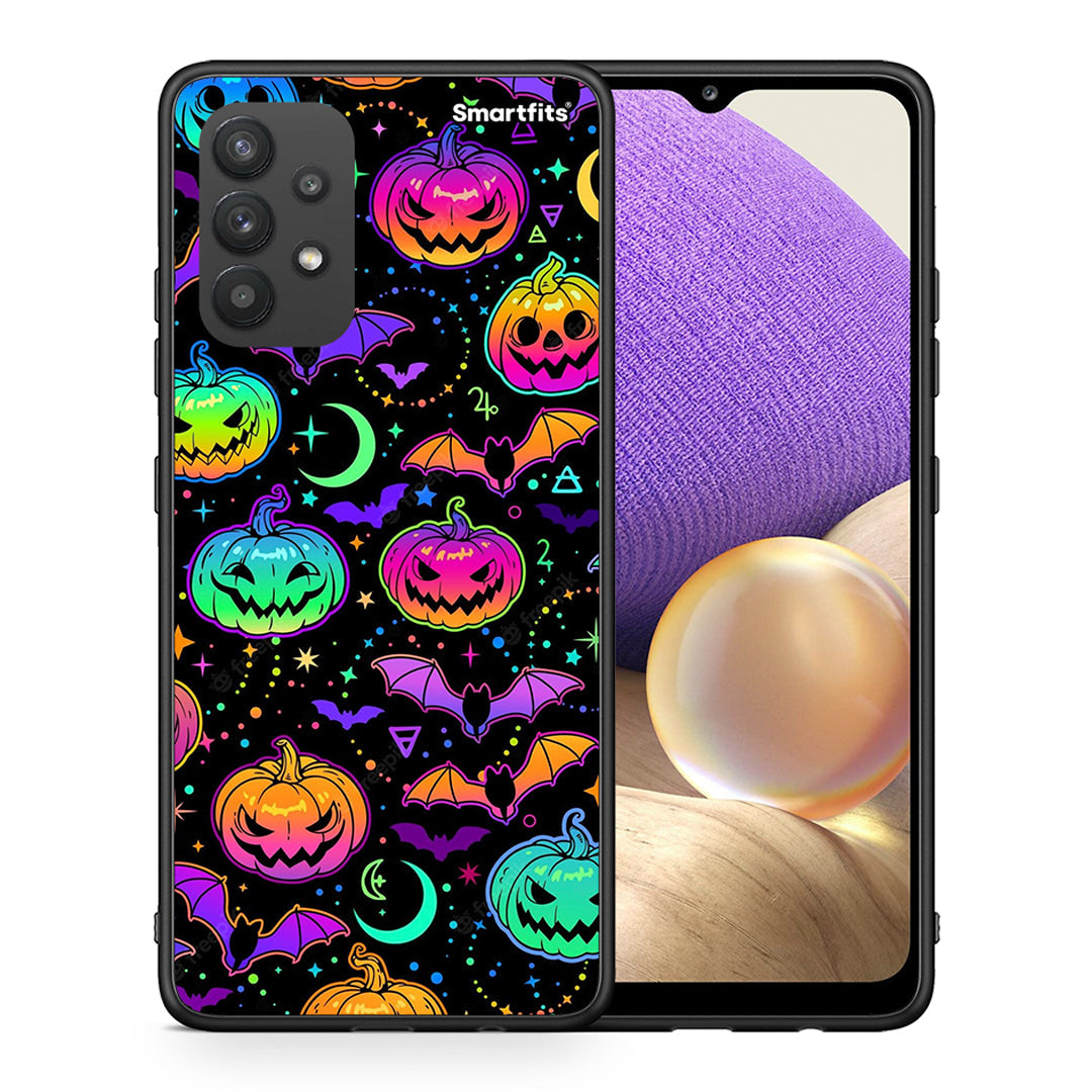 Θήκη Samsung A32 4G Neon Halloween από τη Smartfits με σχέδιο στο πίσω μέρος και μαύρο περίβλημα | Samsung A32 4G Neon Halloween case with colorful back and black bezels