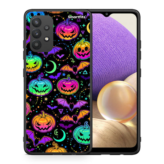 Θήκη Samsung A32 4G Neon Halloween από τη Smartfits με σχέδιο στο πίσω μέρος και μαύρο περίβλημα | Samsung A32 4G Neon Halloween case with colorful back and black bezels