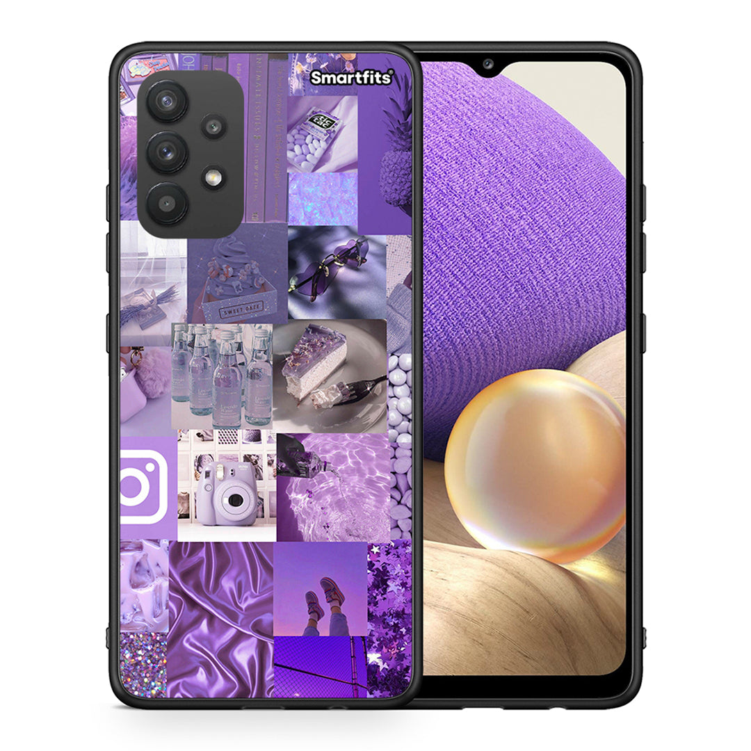 Θήκη Samsung A32 4G Purple Aesthetic Collage από τη Smartfits με σχέδιο στο πίσω μέρος και μαύρο περίβλημα | Samsung A32 4G Purple Aesthetic Collage case with colorful back and black bezels