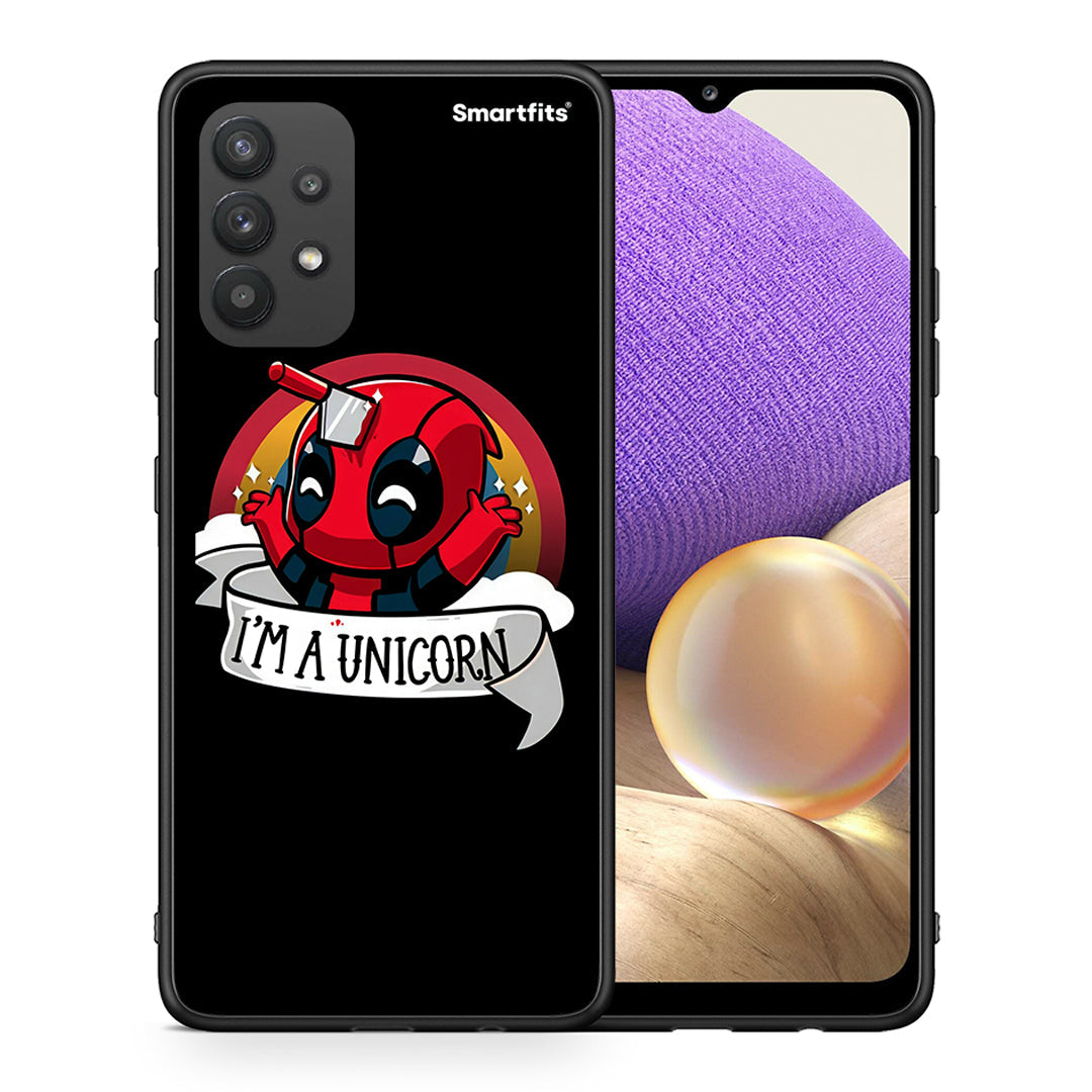 Θήκη Samsung A32 4G Unicorn Deadpool από τη Smartfits με σχέδιο στο πίσω μέρος και μαύρο περίβλημα | Samsung A32 4G Unicorn Deadpool case with colorful back and black bezels