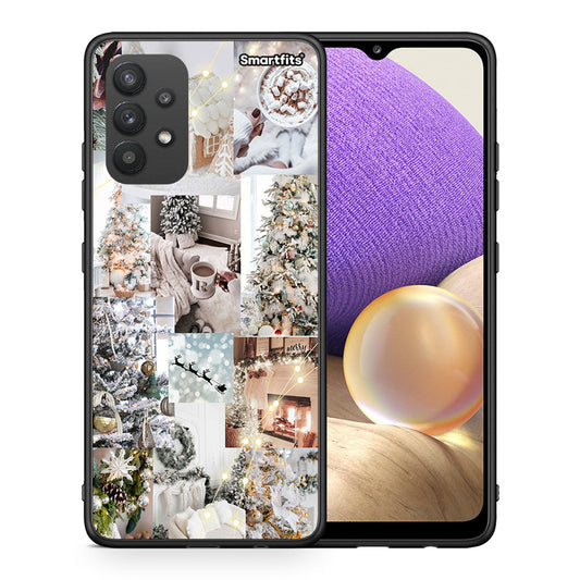 Θήκη Samsung A32 4G White Christmas από τη Smartfits με σχέδιο στο πίσω μέρος και μαύρο περίβλημα | Samsung A32 4G White Christmas case with colorful back and black bezels