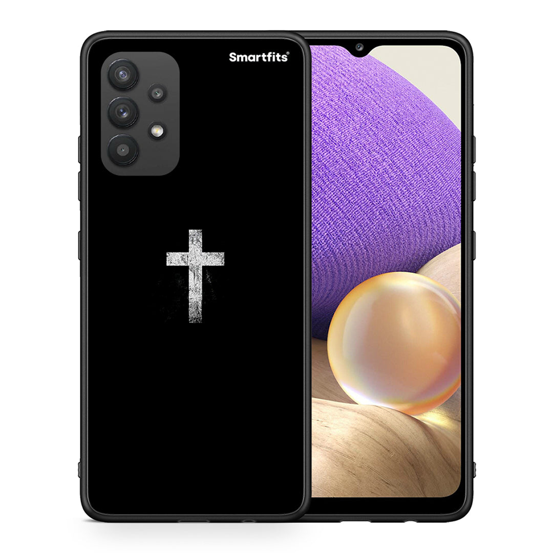Θήκη Samsung A32 4G White Cross από τη Smartfits με σχέδιο στο πίσω μέρος και μαύρο περίβλημα | Samsung A32 4G White Cross case with colorful back and black bezels
