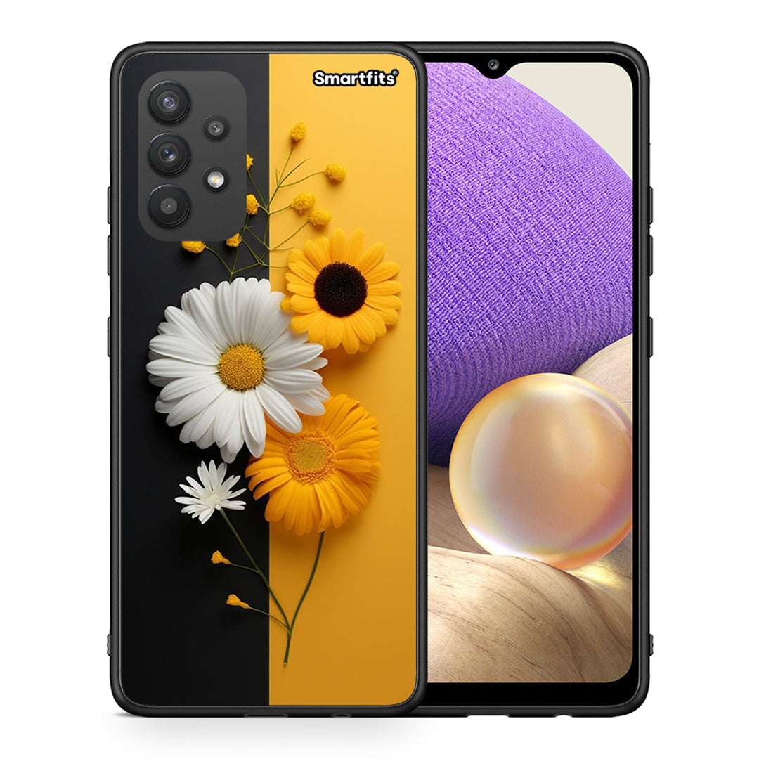 Θήκη Samsung A32 4G Yellow Daisies από τη Smartfits με σχέδιο στο πίσω μέρος και μαύρο περίβλημα | Samsung A32 4G Yellow Daisies case with colorful back and black bezels