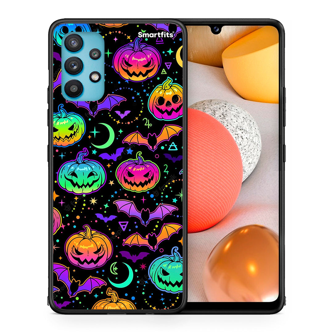 Θήκη Samsung Galaxy A32 5G  Neon Halloween από τη Smartfits με σχέδιο στο πίσω μέρος και μαύρο περίβλημα | Samsung Galaxy A32 5G  Neon Halloween case with colorful back and black bezels