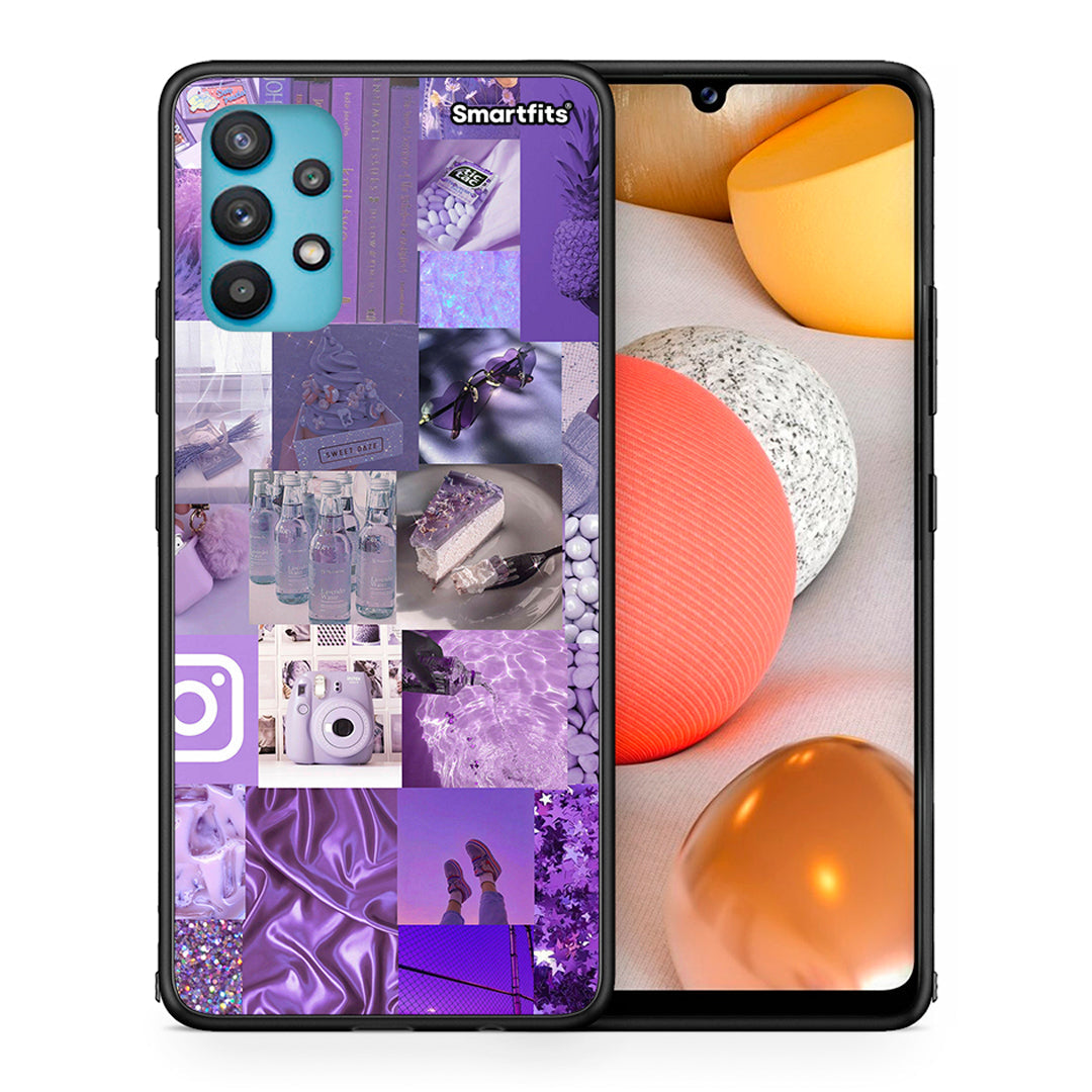 Θήκη Samsung Galaxy A32 5G  Purple Aesthetic Collage από τη Smartfits με σχέδιο στο πίσω μέρος και μαύρο περίβλημα | Samsung Galaxy A32 5G  Purple Aesthetic Collage case with colorful back and black bezels